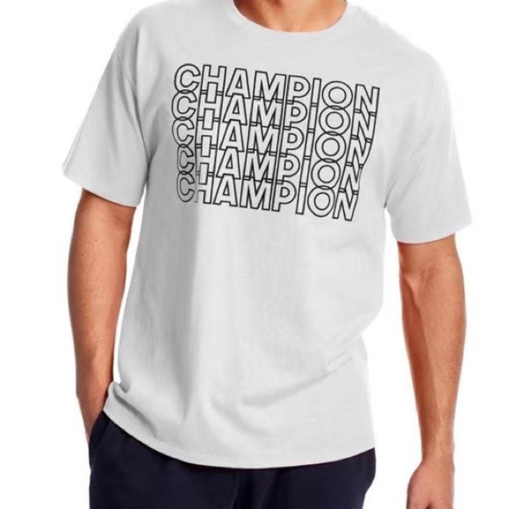 Champion Men’s T-Shirt White and Blue Size S Small